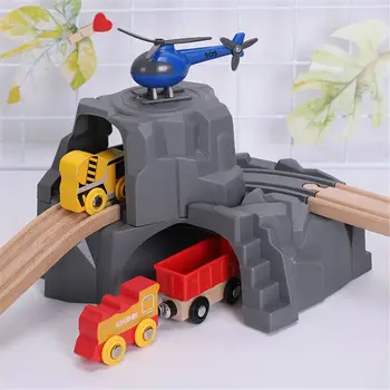 

Plastic Grey Double Tunnel Wooden Train Track Accessories Tunnel Track Train Slot Wood Railway Toys Bloques De Construccion