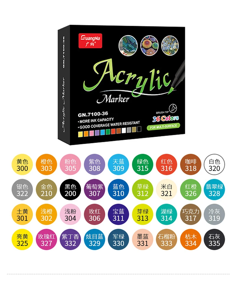 36 Colors Acrylic Paint Pens Acrylic Brush Marker Pens for Rock Painting, Stone, Ceramic, Glass, Wood, Canvas ,DIY Card Making.