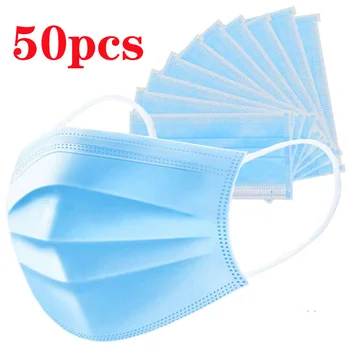 

10/20/50/100pcs Mask Disposable Nonwove 3 Layer Ply Filter Mask Mouth Face Mask Filter Safe Breathable Dustproof Protective Mask