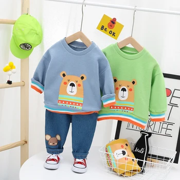 

HYLKIDHUOSE 2020 Autumn Baby Boys Girls Clothing Sets Newborn Infant Clothes Bear T Shirt Jeans 2 Piece Child Kids Clothing
