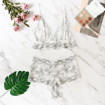 

Sexy All-match Bra Set Bodycon Transparent Three Point Style White Sexy Bra And High Waist Brief