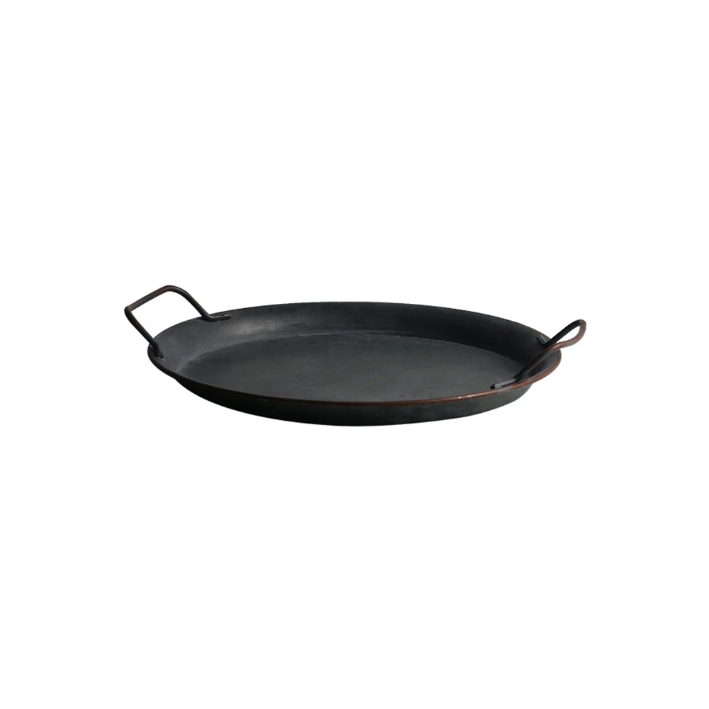 

Bread Tray Easy Use With Binaural Handcrafted Plate Iron Round Vintage Home Decoration Garden Storage Shooting Props Restaurant