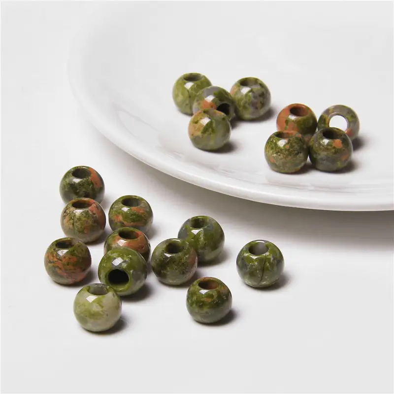 10pcs/Lot 8x14mm 5mm Big Hole Natural Round Jades Jaspe Stone Crystal Spacer Beads Charm Pendant For Jewelry Making Accessories - Image 40
