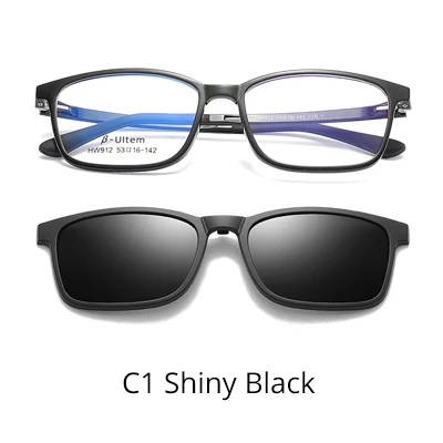 C1 Shiny Black Ralferty, прямоугольные оптические очки, 2 в 1, магнитные солнцезащитные очки, поляризационные, класс, женские очки, оправа, 0 градусов, защита от солнца, Z912 - Frame Color: C1 Shiny Black