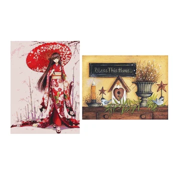 

2 Set 5D Diy Diamond Painting Full Round Drill Cross Stitch Embroidery Home Decoration, Cherry Blossom & Bird Nest