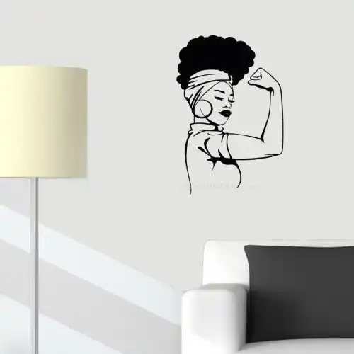 Afro Pricheska Chernaya Zhenshina Naklejka Na Stenu Afrikanskaya Zhenshina Volosy Retro Kulak Vinilovaya Naklejka Dekor Salon Krasoty Gostinaya Oboi Dg118 Aliekspress