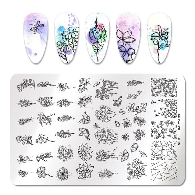 DIARY Leaves Nail Stamping Plates Abstract Flower Line Dot Point Image Stamp Templates Printing Stencil Tools
