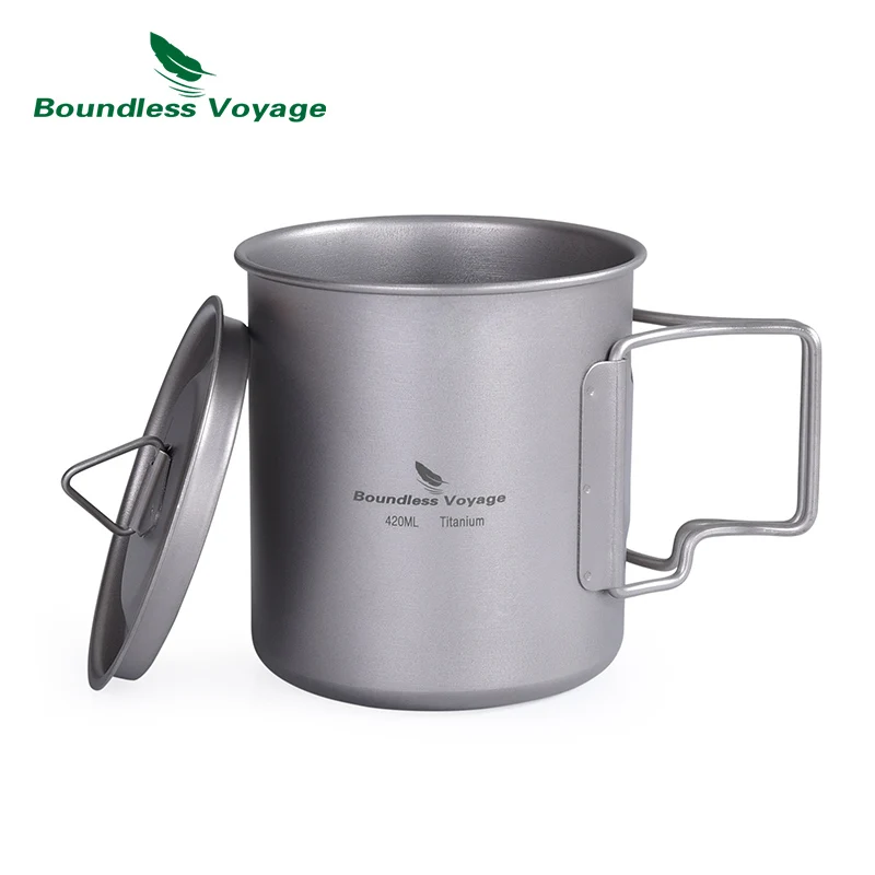 Boundless Voyage 420ml Titanium Cup With Cup Lid Camping Mug Outdoor Water Tea Cups