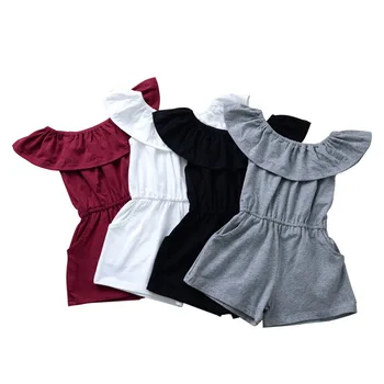 

kids baby girls fly sleeve ruched solid outfits rompers toddler jumpsuits cotton casual sunsuits girl clothing 6M-3Y