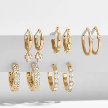 Nieuwe Kleur Cz Zirkoon Gouden Oorbellen Voor Vrouwen 5 Paar Geometrische Kleine Oorringen Set Huggie Sieraden Wedding Bijoux Brincos(China)