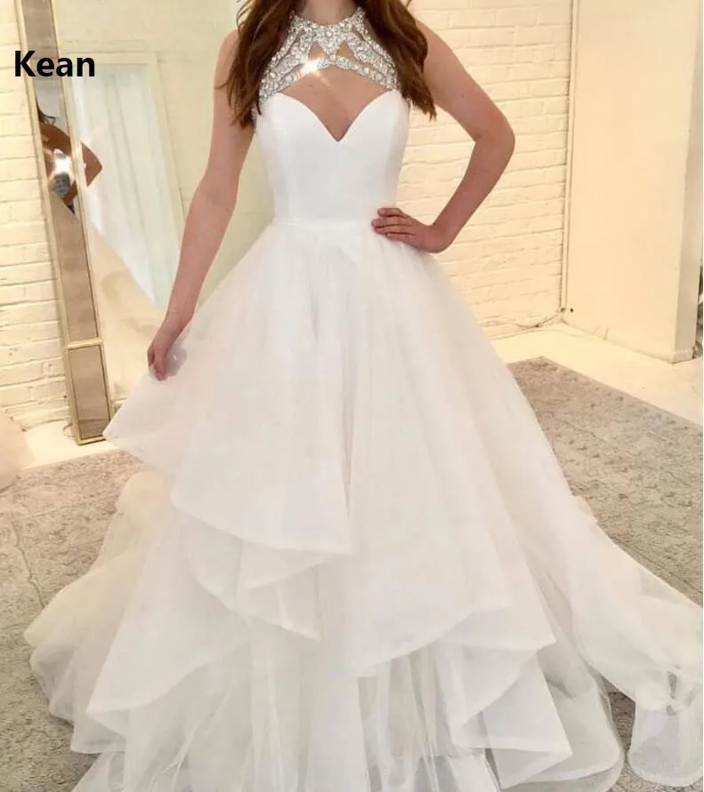 Новое поступление, свадебное платье с кристаллами и бусинами, с оборками, vestido De Noiva, Дубай, арабское свадебное платье, платье невесты, Robe De Mariee
