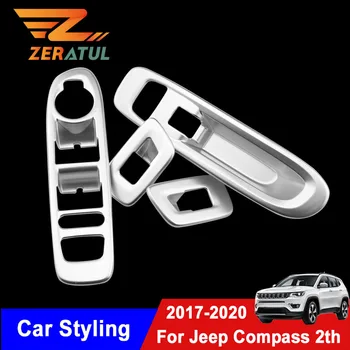 

Zeratul for Jeep Compass Second Generation 2017 - 2020 LHD Chrome Window Glass Lift Switch Button Panel Cover Trim Sticker