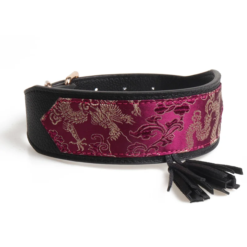 Black Purple Китайский стиль ошейник для собак ошейник поводок модные подвески из ткани с из искусственной кожи ошейники для больших собак поводки для питомцев продукт - Цвет: Black Purple