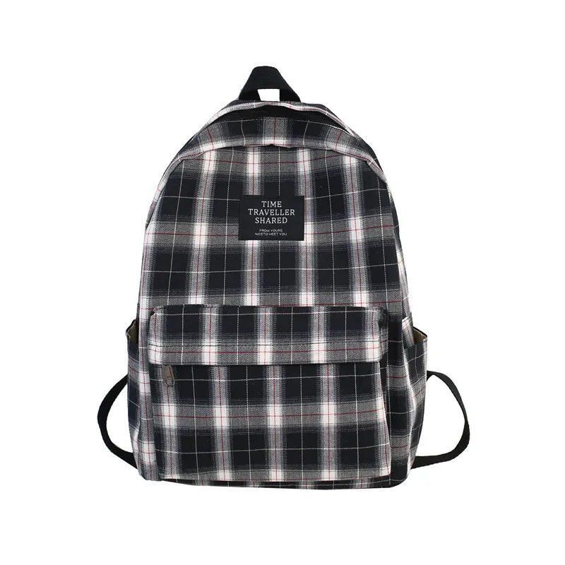 Fashion Plaid Canvas Women's Backpack Student Backpacks Teenage Girl School Bags Large Capacity Waterproof Travel Rucksack 