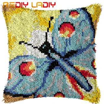 

Latch Hook Cushion Butterfly Pre-Printed Canvas Cushion Cover Acrylic Yarn Crochet Pillow Case Kits Hobby & Crafts Home Decor