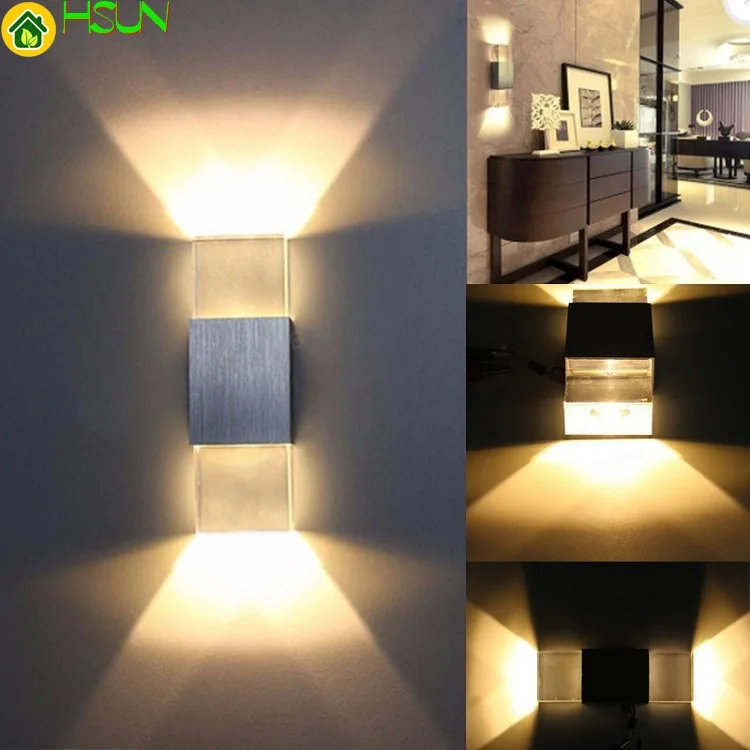 

Bedside Led Square Hotel Bedroom Hotel Lamp Aluminum Crystal Wire Drawing Wall Lamp Second Gram Force Brick Wall Lamp