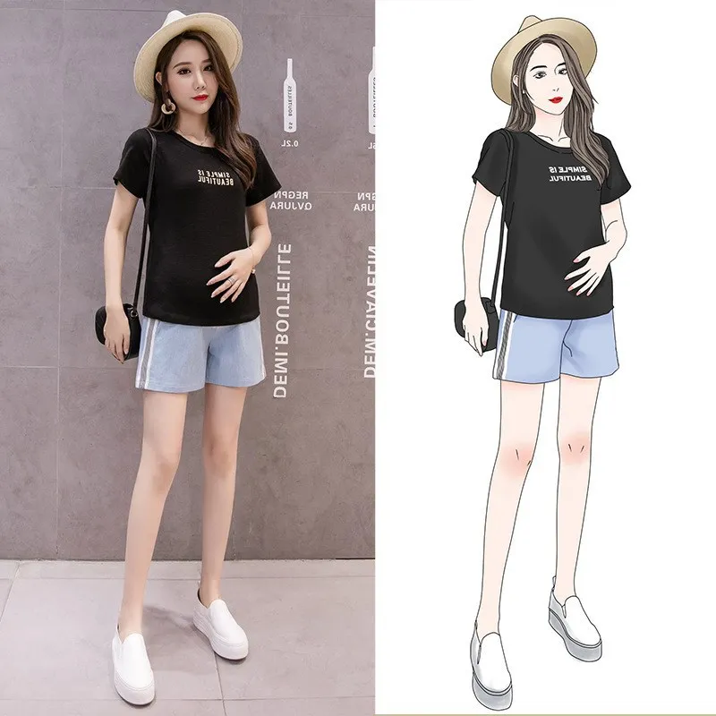 

Thin Pregnant WOMEN'S Pants Outer Wear Summer Fashion Loose Leggings Denim Shorts Maternity Pants Child Pregnant Women Pants