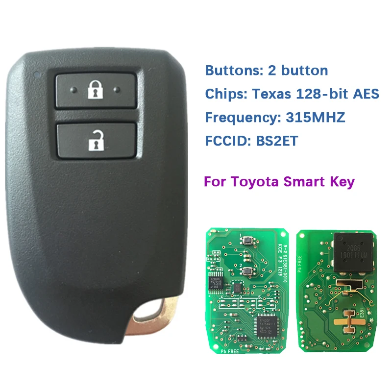 

Оригинальный 2-кнопочный дистанционный ключ CN007141 для Toyota Yaris 2018-2019, автомобильная смарт-карта 315 МГц, Техас, 3,5-бит, чип AES BS2ET, без ключа, GO