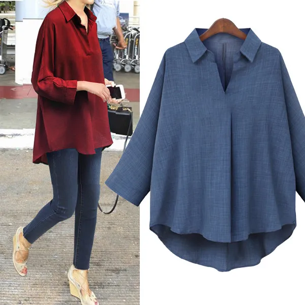 Европейский тренд размера плюс женская одноцветная рубашка с длинным рукавом 2020