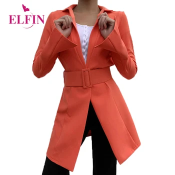 

Orange Color Long Sleeve Women Blazer Office Ladies Turn Down Collar Jacket Solid Elegant Woman Clothes 2020 SJ4921R