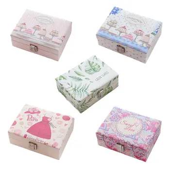 

Creative Portable Travel Jewelry Case PU with Lock Mirror Lipstick Ring Ear Stud Earrings Storage Box