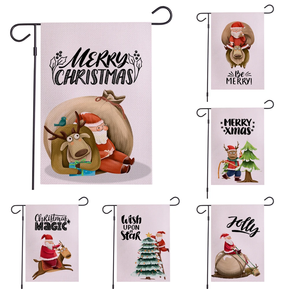 

Lychee Double Sides Garden Flags Christmas Series Flax Banner Party Banner Flags DIY Festival Decoration Accessiories