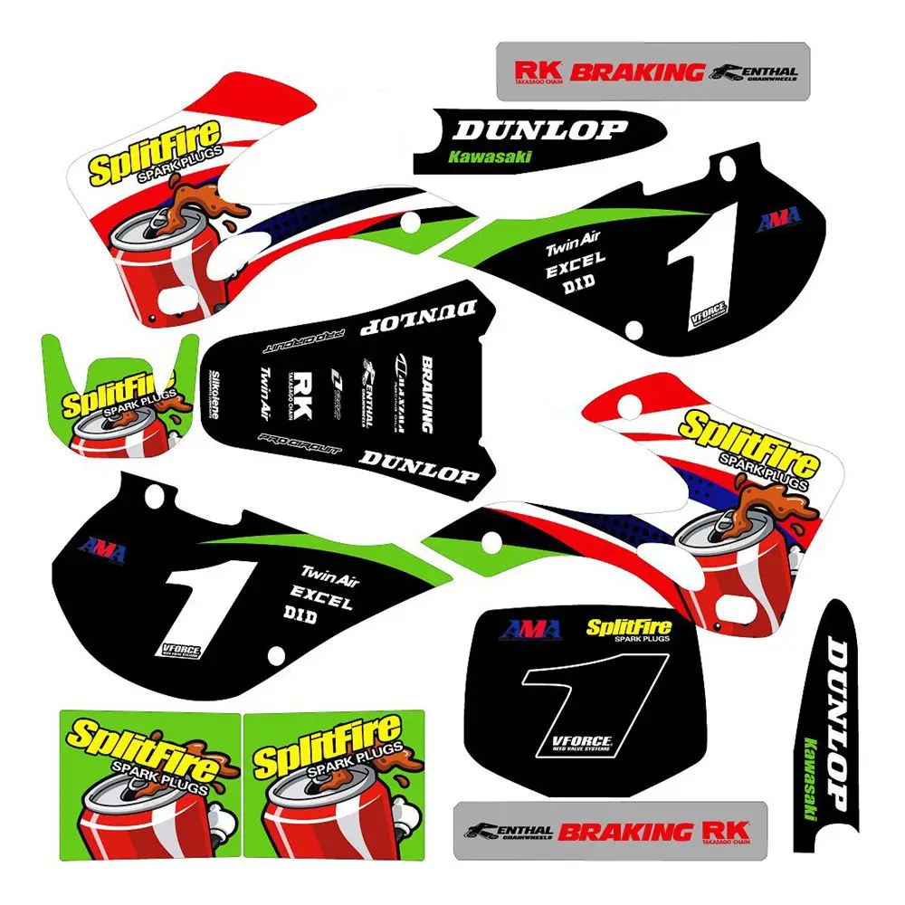 

For Kawasaki KX125-KX250 1999-2002 New Full Graphics Decals Stickers Custom Number Name 3M Bright Matte Stickers Waterproof