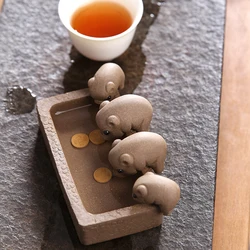 Escultura china de té de arcilla púrpura, adornos para mascotas, hucha bonita para beber agua, artesanías hechas a mano, Decoración de mesa de té para el hogar, 1 pieza