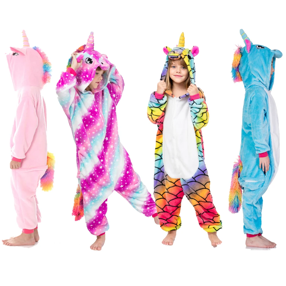 Oneise/Детские фланелевые пижамы с рисунками животных; зимние детские пижамы с капюшоном и рисунком единорога для мальчиков и девочек; одежда для сна