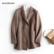 BIAORUINA, женская, свободная, шерсть, двухсторонняя, корейский стиль, толстая, теплая куртка, пальто, на одной пуговице, отложной воротник, высокое качество