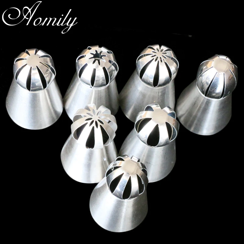 Amoliy 7Pcs Big Size Russian Pastry Icing Piping Torch Nozzles Decorating Tip Cake Cupcake Moldes Para Reposteria Bakery Tools