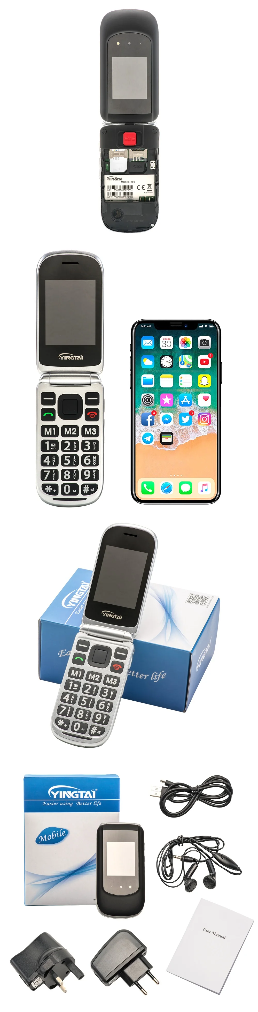 YINGTAI T09 Лучшая функция телефон GSM Большой кнопочный флип-телефон двойной экран раскладушка 2,4 дюймов телефон сотовый телефон FM MP3