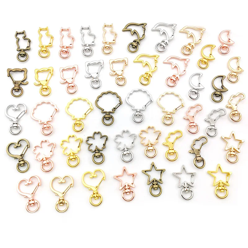 

10pcs Trigger Clips Buckles Keychain Star Cat Moon Flower Hollow Keyrings DIY Jewelry Making Accessories Handmade Keychains
