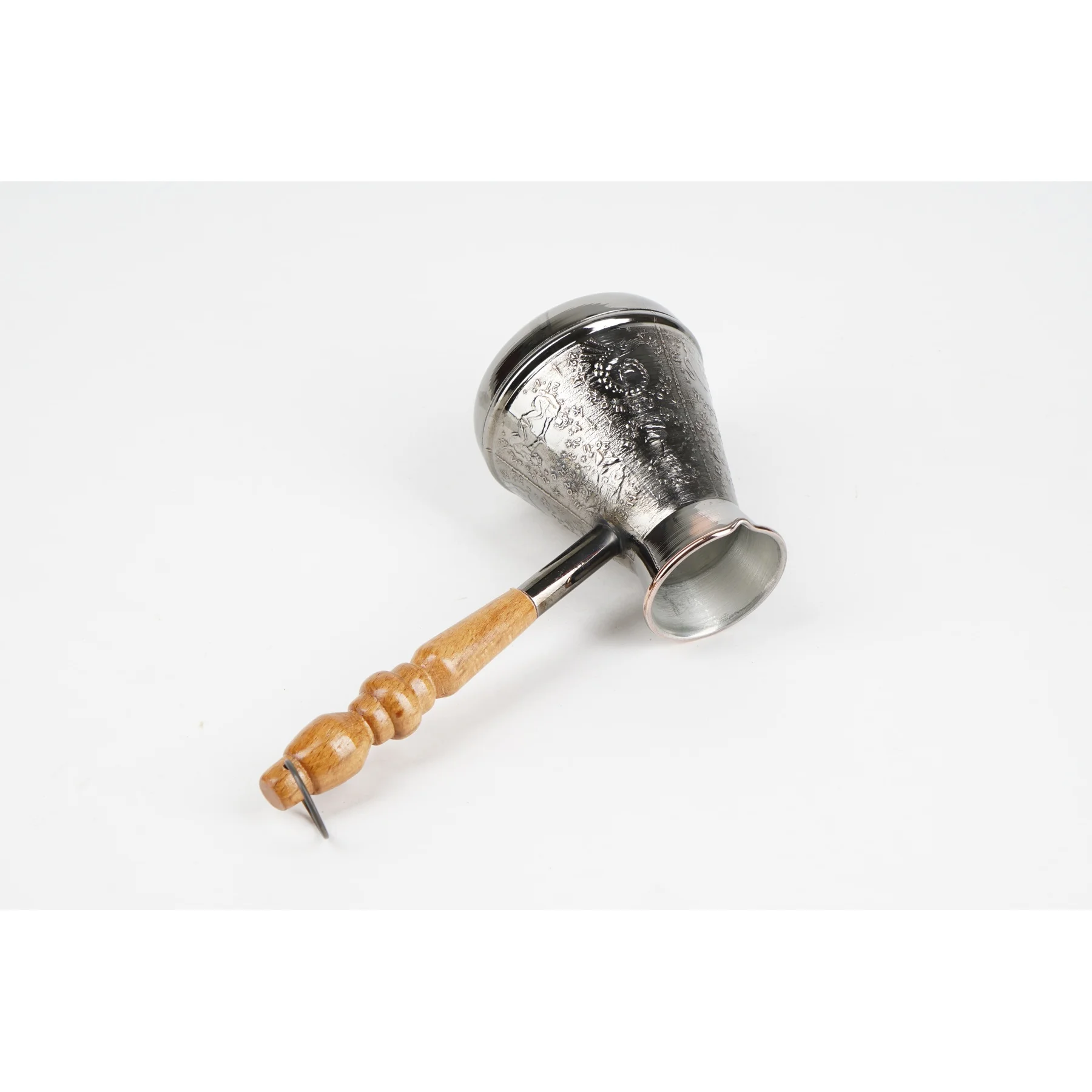 Beste Turk Koffie Koper Houten Gesneden Handvat Plated Tin. Volume 700 Ml.