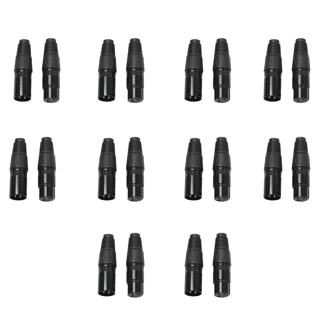 10 пар XLR 3 Pin мужской/женский аудио Микрофон Разъем черный корпус