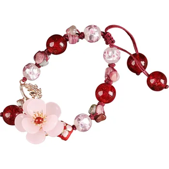 

cute Pink Flower Charm Bracelets Cute Stone Beads Chain Fit Fine Basic Bracelets For Women Fashion Charms Beads DIY Jewelry