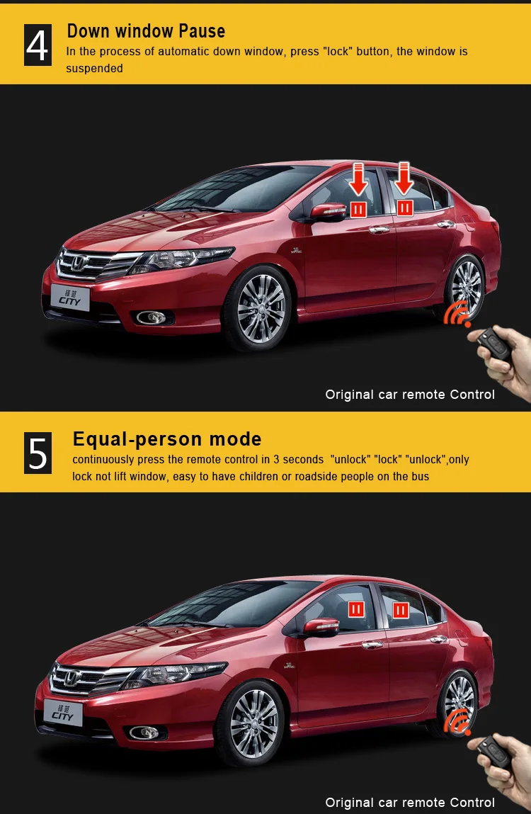 Для автомобильных окон подъёмник для HONDA CITY 2009- Пульт дистанционного управления для подъема окна падения с 1 кликом закатать 4 двери управляющее устройство