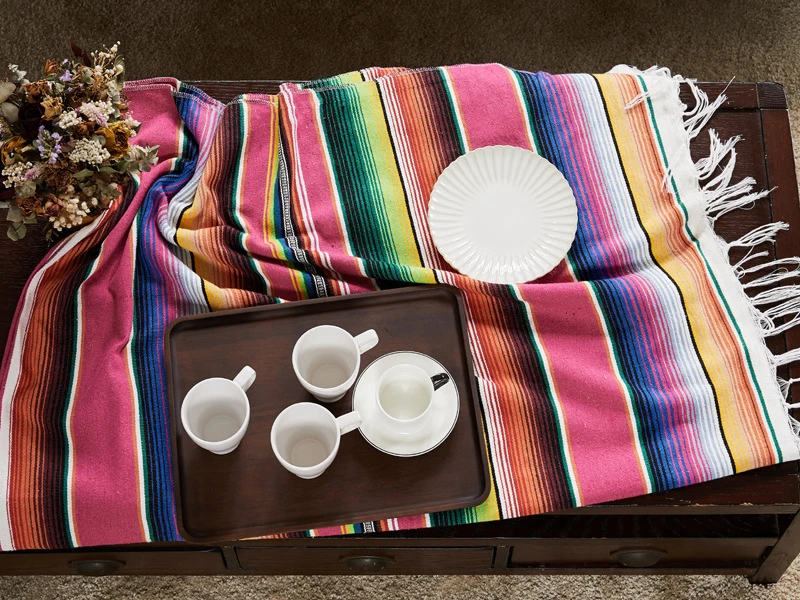 Мексиканское индийское Радужное покрывало ручной работы в этническом стиле пляжное Хлопковое одеяло домашний гобелен стол бегун пляжное полотенце диван подушка