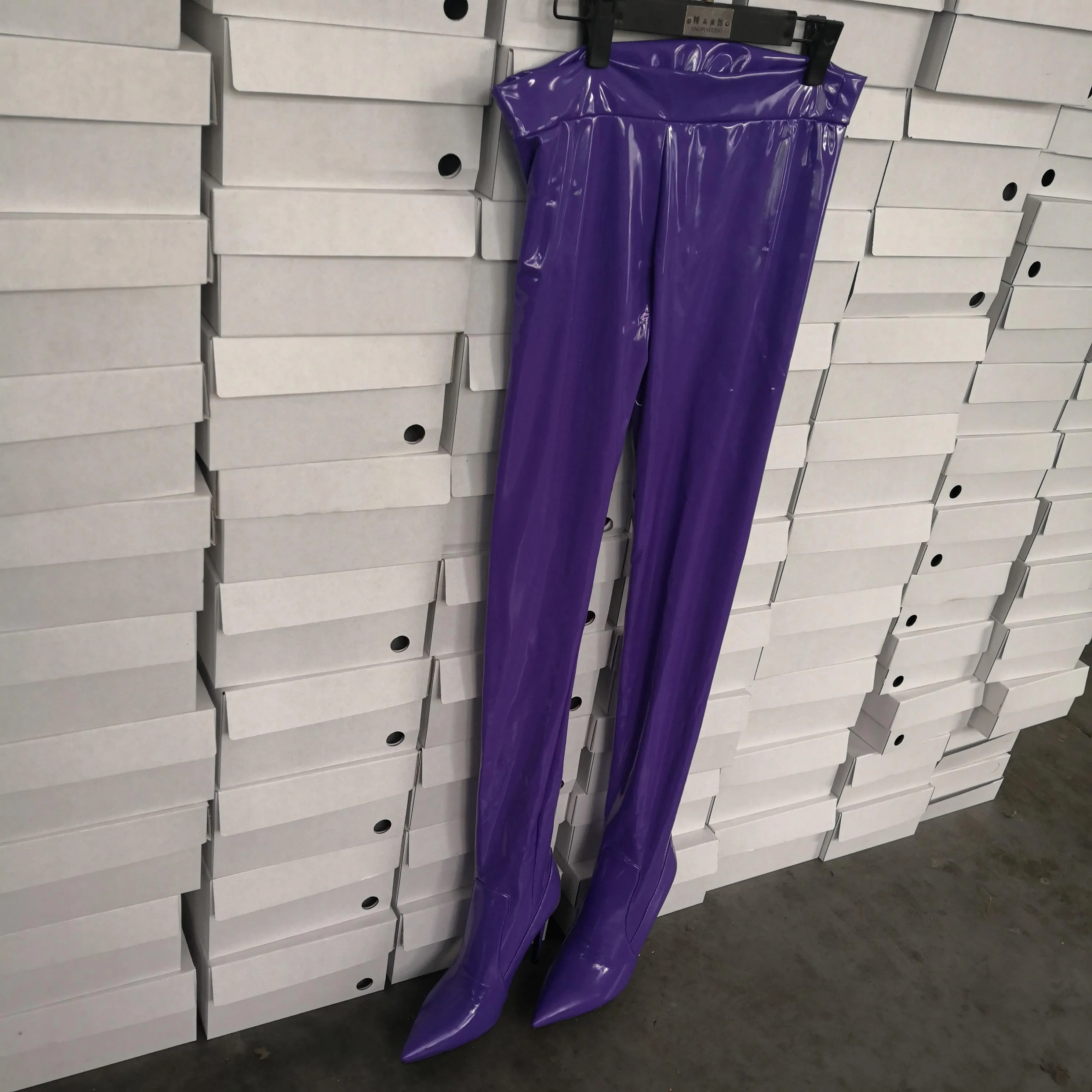 EF1885 -1 Purple Оригинальное предназначение Женская мода два в одном обувь под брюки высокие сапоги до бедра сапоги выше колена квадратный каблук дамы размера плюс 5-15 - Цвет: EF1885 -1 Purple