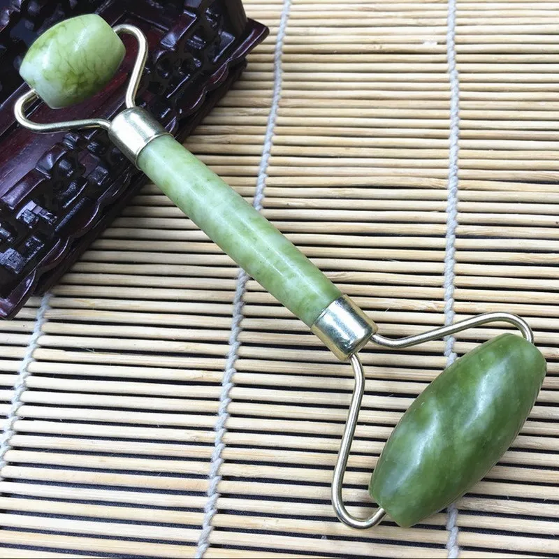 Double Head Green Jade Roller Elliptical Massager Eye Face Neck Facial Massage Slimming Thin Face Beauty Health Care Tools