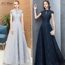 It's Yiya вечернее платье с вырезами, с высоким вырезом, с коротким рукавом, Robe De Soiree, с аппликацией, а-силуэт, длина до пола, женские вечерние платья V143