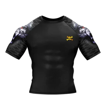 

Men Workout MMA Rash Guards Wolf Sleeve Printing Skull Sublimated Tshirt Gym Tee Top