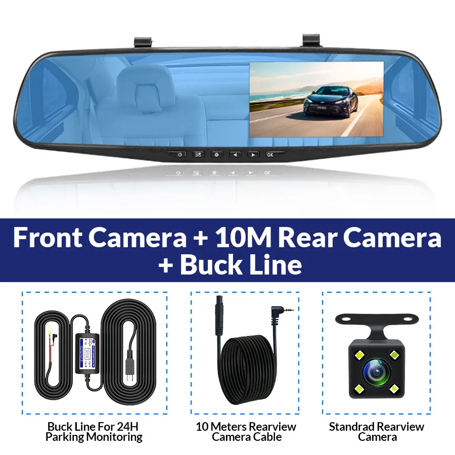 Parking Monitoring 7 Inch Rearview Mirror Monitor,Full HD Touch Screen Dash Camera Streaming Media,Motion Detection 
