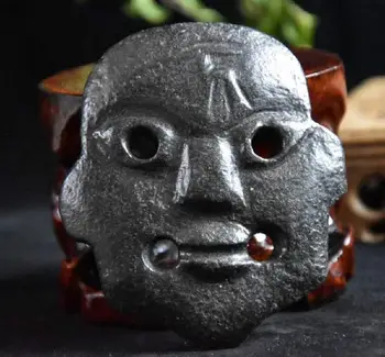 

Hongshan culture archaize black iron meteorite sculpture mask statue