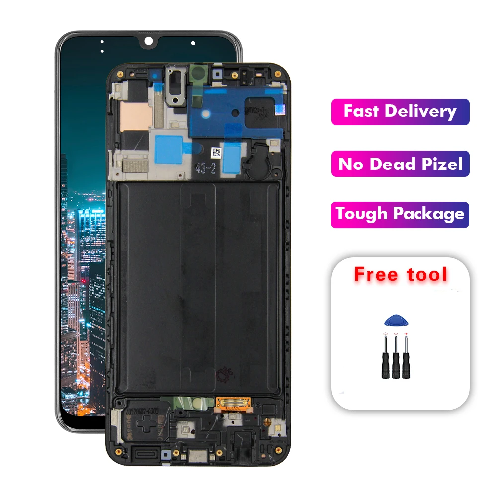 

LCD For Samsung Galaxy A50 A505 lcd A505DS A505F A505FD A505A lcd Display Touch Screen Digitizer Assembly With Frame