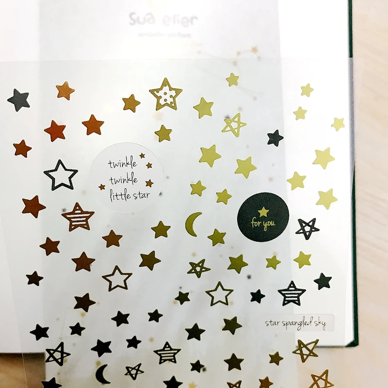 Suatelier Gold Shine Star Mini Stickers Korean Moon Tower Cutting Die PET Material Cute DIY Nail Decoration Hobby Crafts