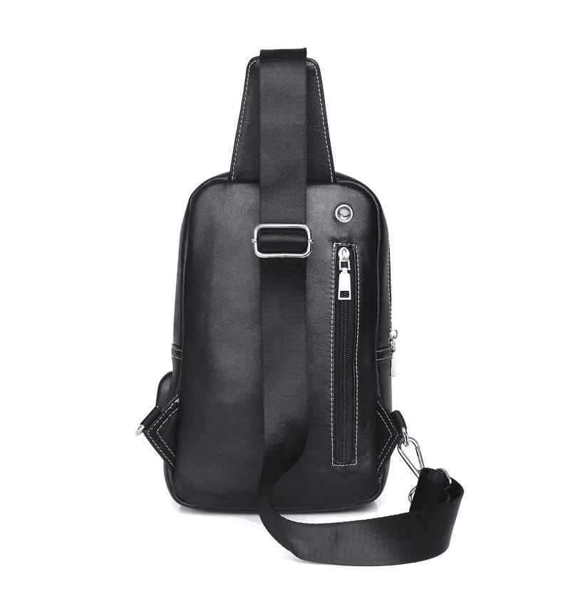 Бренд GO-LUCK, натуральная кожа, USB зарядное устройство, слот для наушников, повседневный нагрудный слинг, мужская сумка через плечо, мужские сумки-мессенджеры
