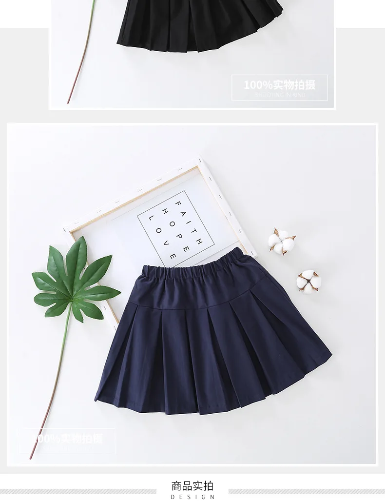Spring Autumn School Kids Pleated Skirt Toddler Girls Solid Cotton Skirts Princess Teens Girls Elastic Skirt Children Clothing