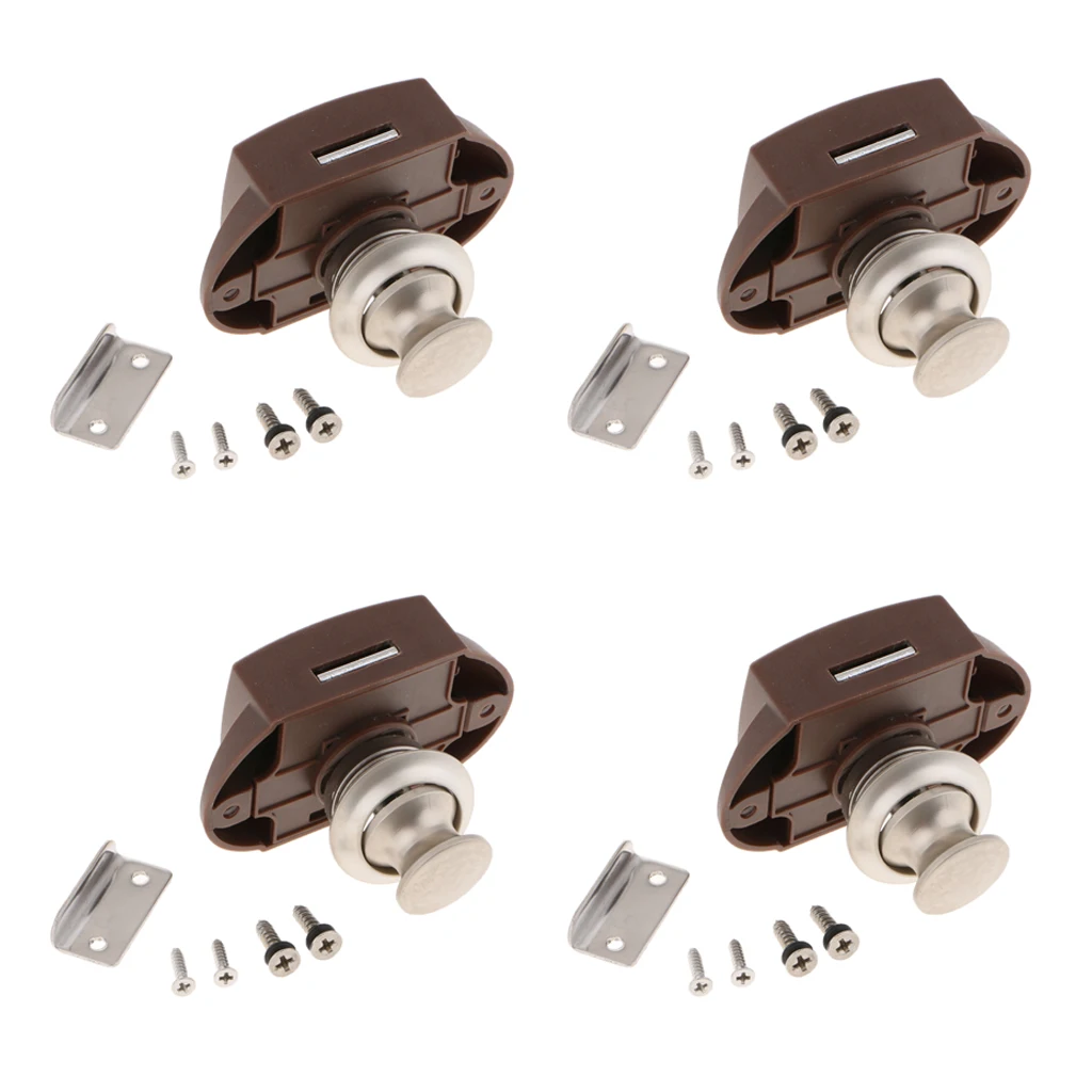 4 pcs Practical Cupboard Push Button Catch Lock Knob Cabinet Latch Pop Up Camper RV Motorhome Heatresistance