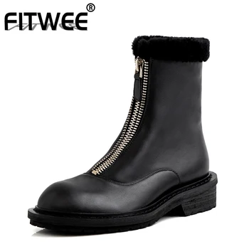 

FITWEE Women Real Leather Boots Fashion Ankle Boots Women Zipper Shoes Winter Warm Women Boots Cool footwear Size 34-40